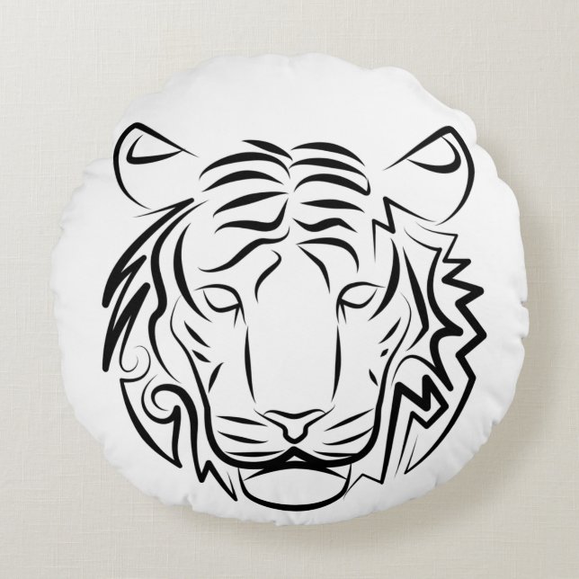 Almofada Redonda Tigre Tribal Negro e Branco (Frente)