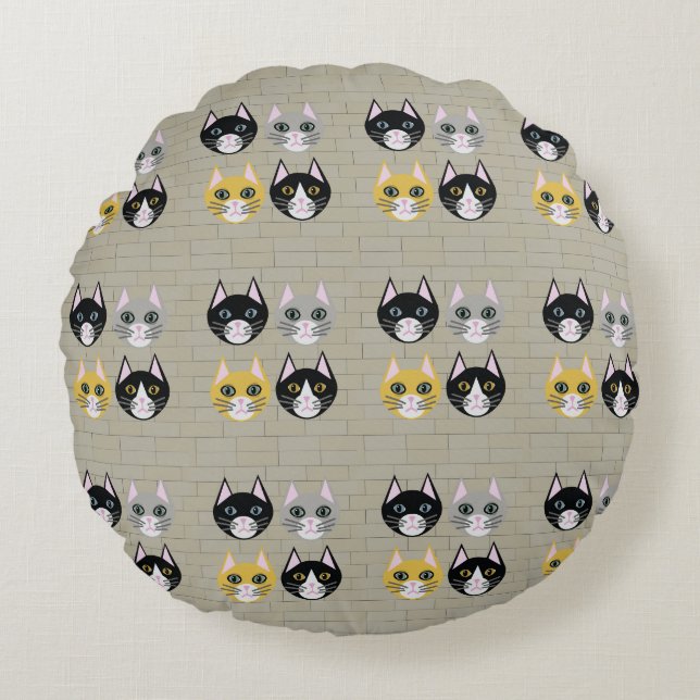 Almofada Redonda Tijolo de gatos (Frente)