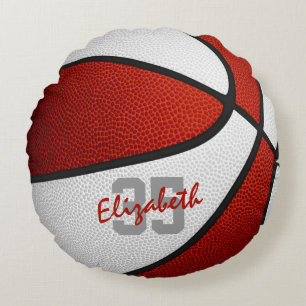 Almofada Redonda time branco vermelho colorido meninas basquetebol 