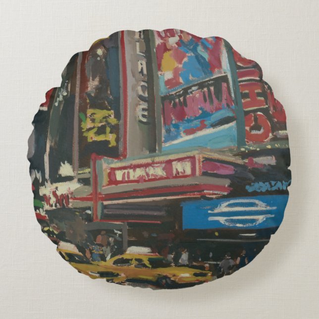 Almofada Redonda Times Square brilhante 2012 das luzes (Frente)