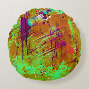 Almofada Redonda Tinta de Abstrato verde neon colorida