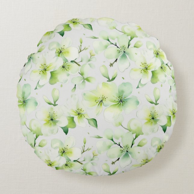 Almofada Redonda Tinta Verde Floral Tie Dye (Frente)