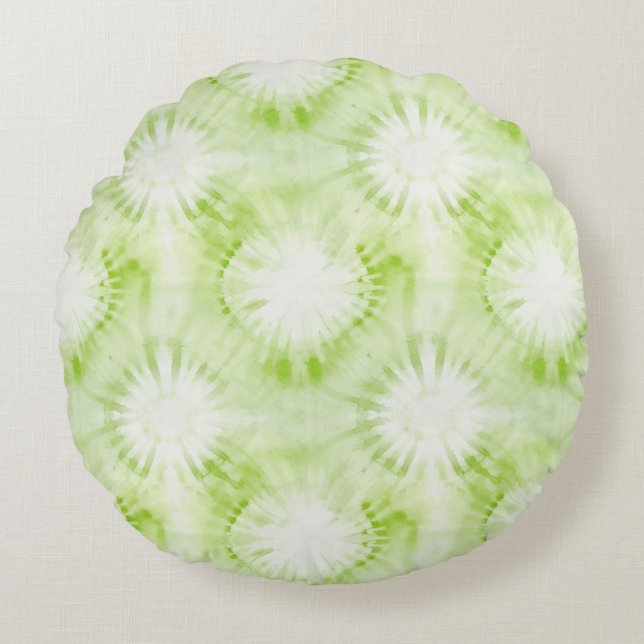 Almofada Redonda Tinta Verde Limão Verde Tie Dye (Frente)