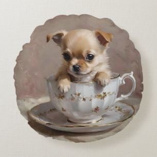 Almofada Redonda Tiny Delight: Chihuahua Puppy em um Teacup