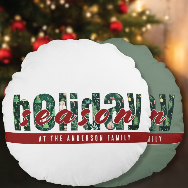 Almofada Redonda Tipografia de Férias Personalizadas (Criador carregado)