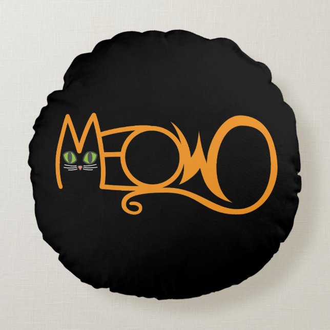 Almofada Redonda Tipografia de Gato Meow LARANJA (Frente)