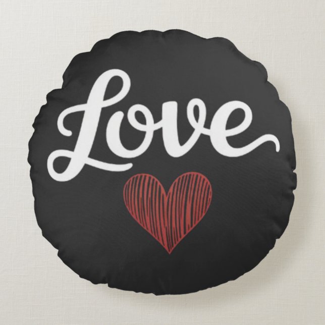 Almofada Redonda Tipografia Romântica Minimalista Coração de Amor (Frente)