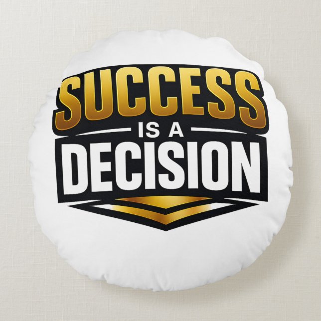 Almofada Redonda Tipografia Success Gold em Preto (Frente)