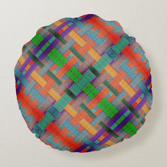 Almofada Redonda Tiras avermelhadas cruzadas de vovó, com aspecto t (Verso)