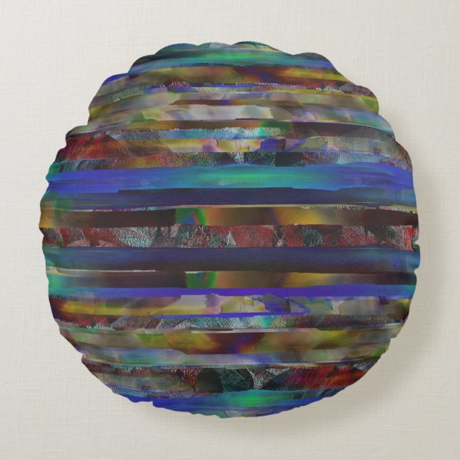 Almofada Redonda Tiras rasas de texturas coloridas digitais (Frente)
