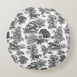 Almofada Redonda Torre de Cavalos Russos Brancos Elegantes