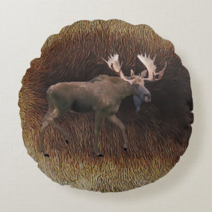 Almofada Redonda Touro Moose Na Peles De Caribe