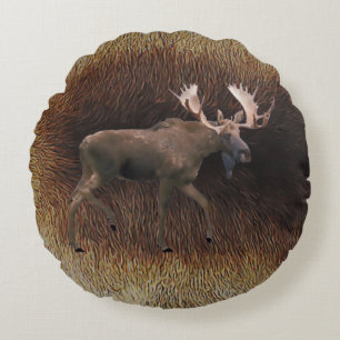 Almofada Redonda Touro Moose Na Peles De Caribe