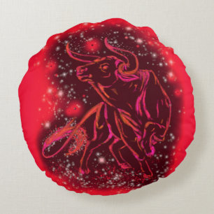 Almofada Redonda Touro Néon Vermelho Magico Correndo - Noite Estre