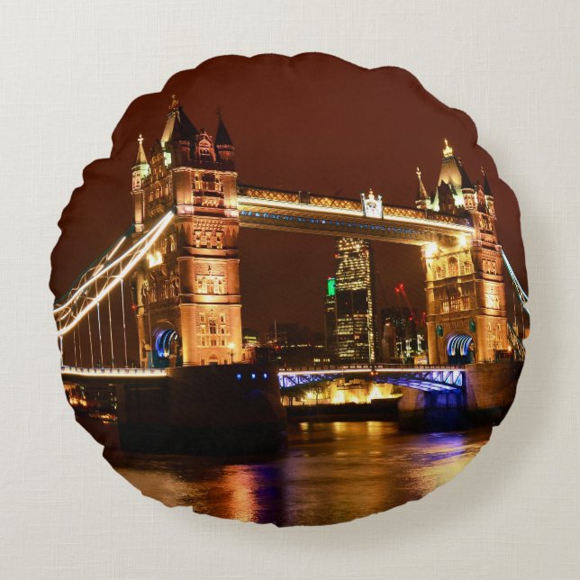 Almofada Redonda Tower Bridge, Londres à noite, Inglaterra (UK) (Frente)