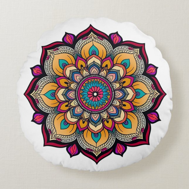 Almofada Redonda Trabalho artístico espiritual de Mandala (Frente)