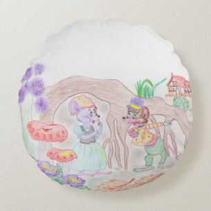 Almofada Redonda Trabalho de arte de Crianças Personalizadas, dois 