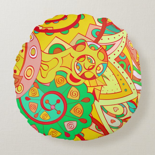 Almofada Redonda Tracery padrão perfeito. Mehndi design. Co étnico (Frente)