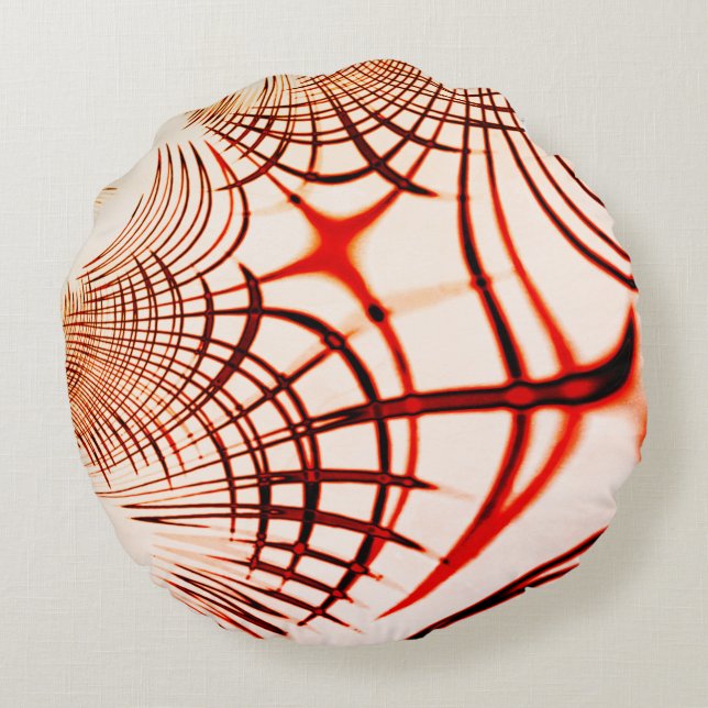 Almofada Redonda Traços curvos em castanho-vermelho cruzado, efeito (Verso)