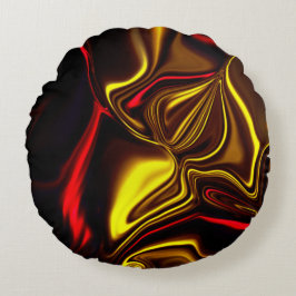 Almofada Redonda Traços curvos vermelhos e ouros sobre fundo escuro