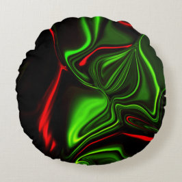 Almofada Redonda Traços curvos vermelhos e verdes sobre fundo escur