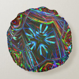 Almofada Redonda Traços de néon colorido sobre fundo escuro