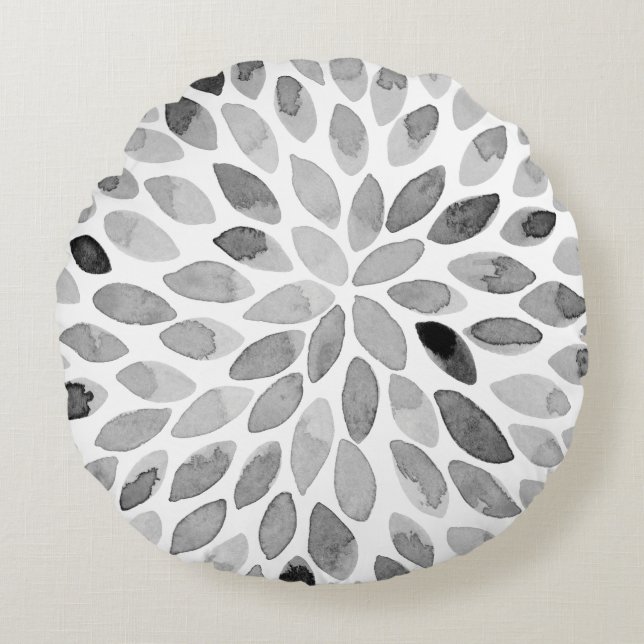 Almofada Redonda Traços de pincel de aquarelas - preto e branco (Frente)