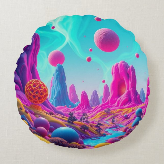 Almofada Redonda  Traumplanet der Farben – Jenseits der Realität (Frente)