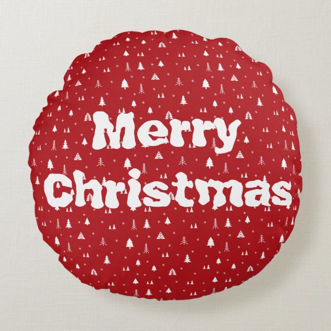 Almofada Redonda Travesseira Redonda de Natal Árvores e Flocos de N (Frente)