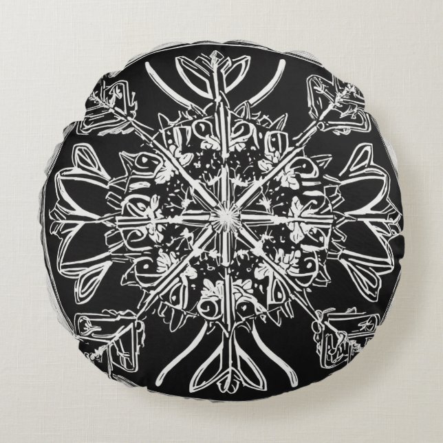 Almofada Redonda Travesseiro Arredondado de Linocut (Frente)