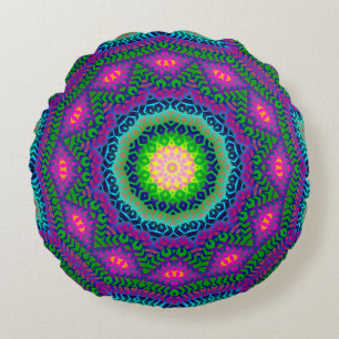 Almofada Redonda Travesseiro azul-branco-redondo Bohemian Batik