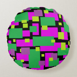 Almofada Redonda Travesseiro Black Pouf com padrão roxo e verde