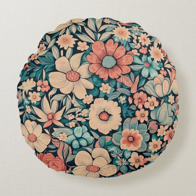 Almofada Redonda Travesseiro Bohemian Flower Case (Frente)