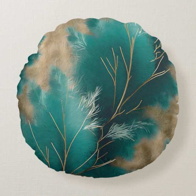 Almofada Redonda Travesseiro Boho Teal – Design de Decoração de Cas (Frente)
