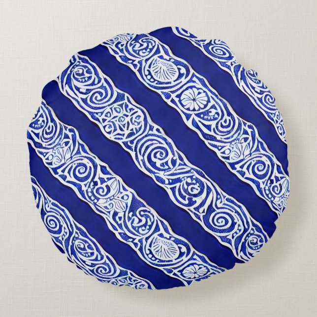 Almofada Redonda Travesseiro circular de Elegância Azul (Verso)