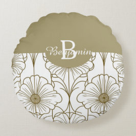 Almofada Redonda Travesseiro circular de padrão floral Dourado