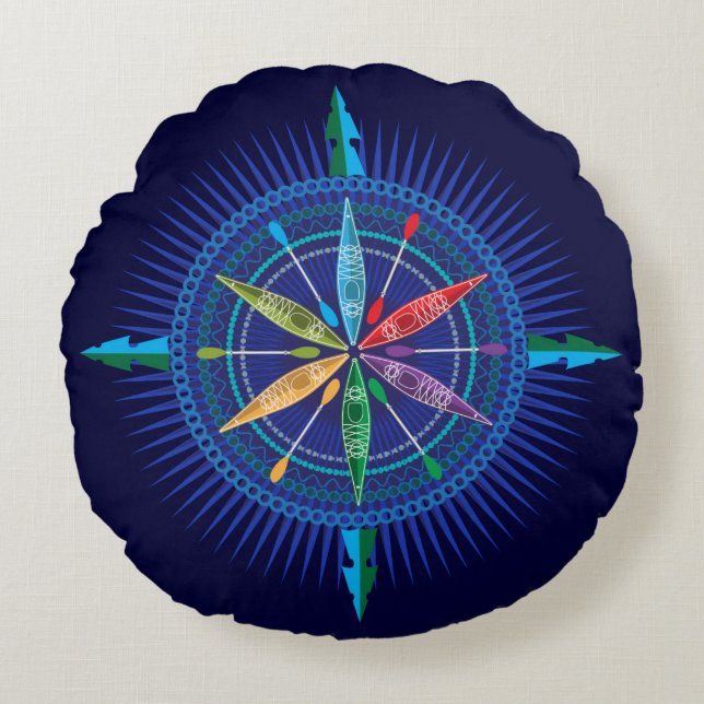 Almofada Redonda Travesseiro circular de Rosa Kayak Compass (Frente)