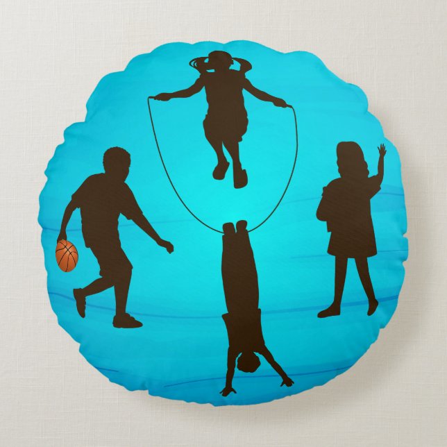 Almofada Redonda Travesseiro com crianças brincando (Frente)