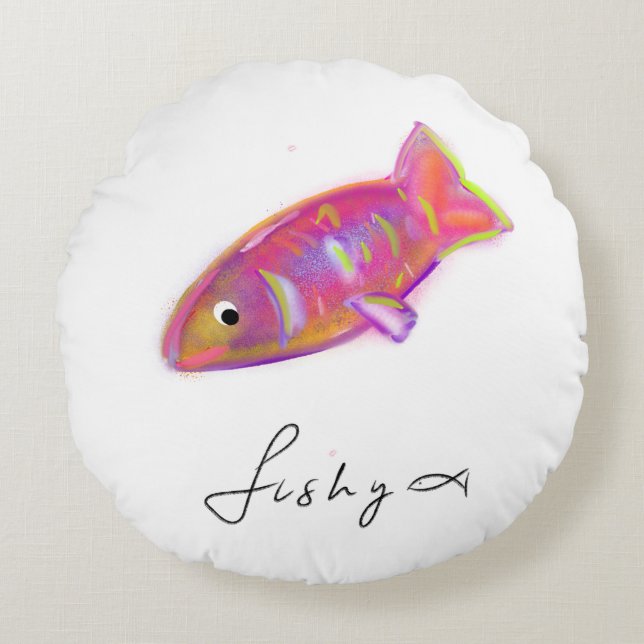 Almofada Redonda Travesseiro com impressão de peixe (Frente)