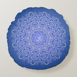 Almofada Redonda Travesseiro Da Medalha Cobalt Blue Om Mandala