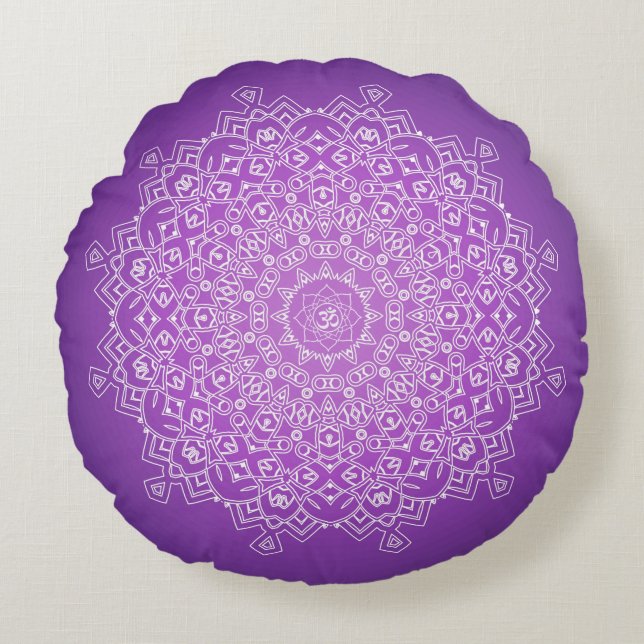 Almofada Redonda Travesseiro Da Meditação Violet Om Mandala (Frente)