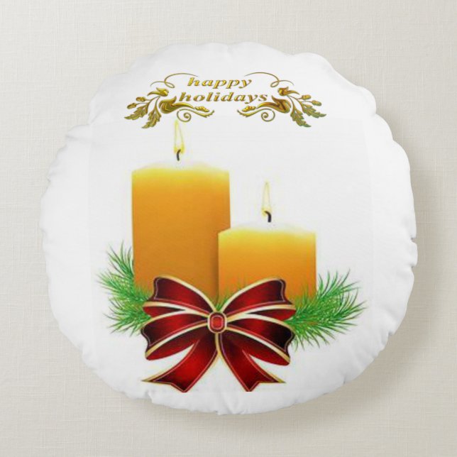 Almofada Redonda Travesseiro da Ronda de Natal, Férias Felizes (Frente)