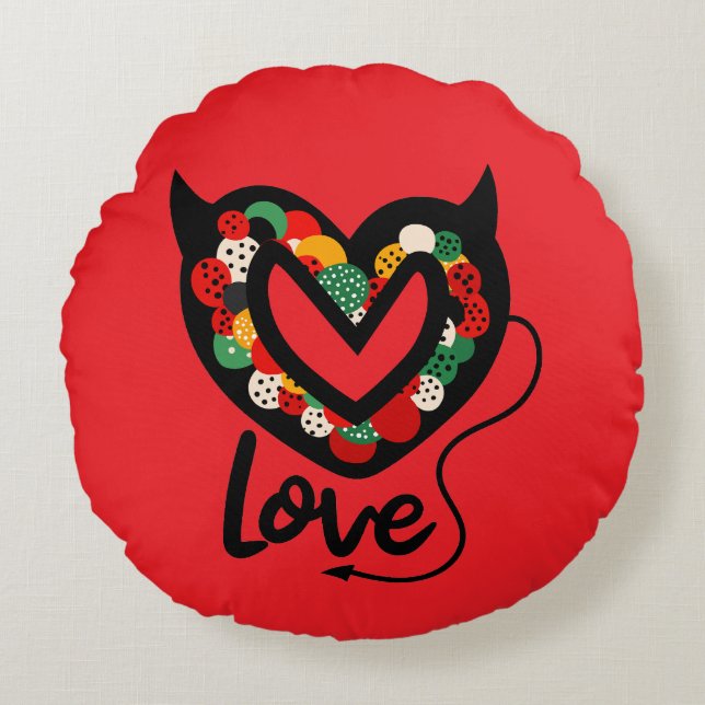 Almofada Redonda Travesseiro de amor devilístico e bonito Travessei (Frente)