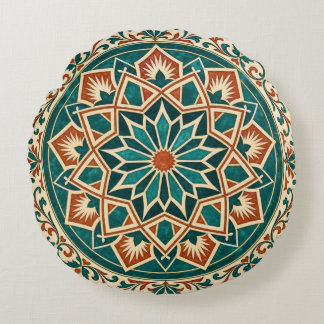 Almofada Redonda Travesseiro de Arremesso Andaluz Estrela Folk Azul