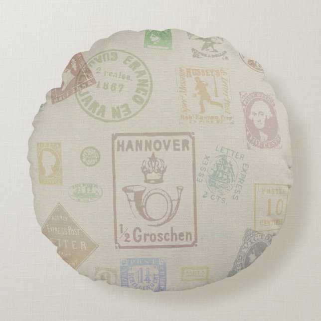 Almofada Redonda Travesseiro de Carimbo Vintage (Frente)