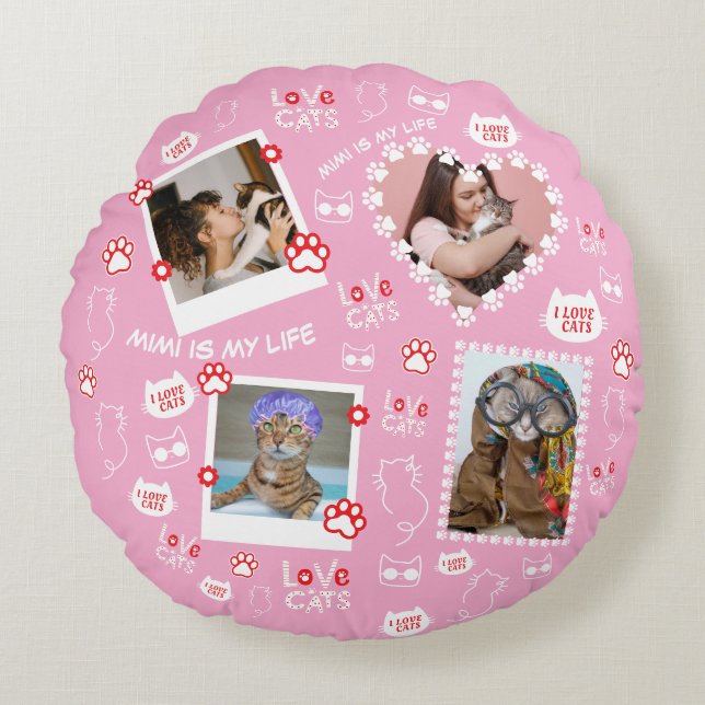 Almofada Redonda Travesseiro de Cat Personalizado com Fotos de Rost (Frente)