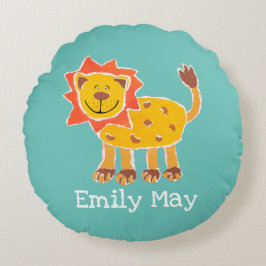 Almofada Redonda Travesseiro de cochão Impressão de colagem de leão