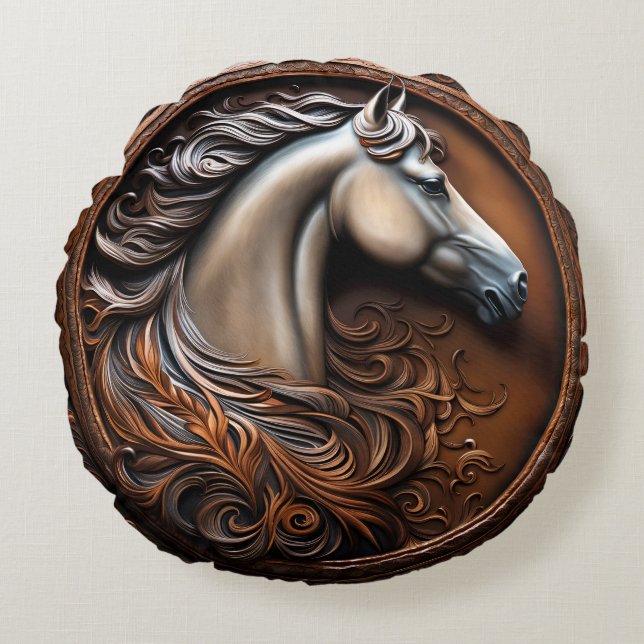 Almofada Redonda Travesseiro de Destaque de Plush Redondo com Caval (Frente)