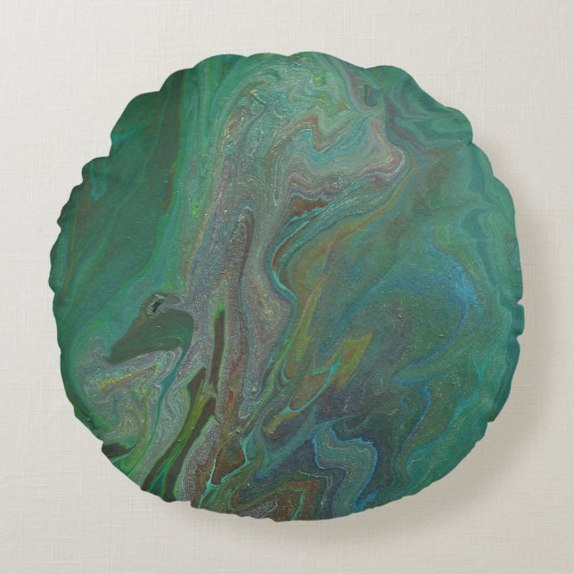 Almofada Redonda Travesseiro de Ênfase Verde Profundo de Fluido Jad (Frente)