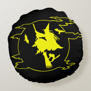 Almofada Redonda Travesseiro de Halloween de bruxa caveiras preto e